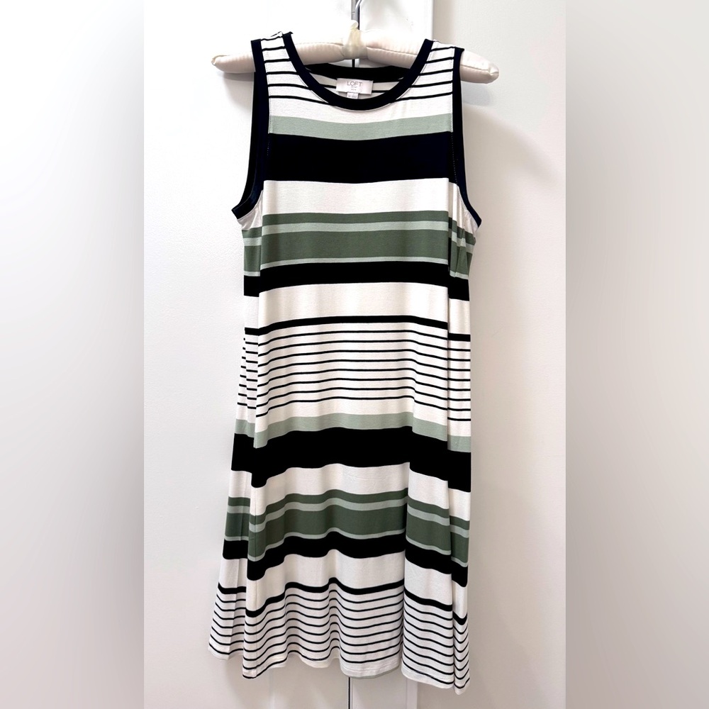 Loft Striped Sleeveless Dress - Black, White, and Green